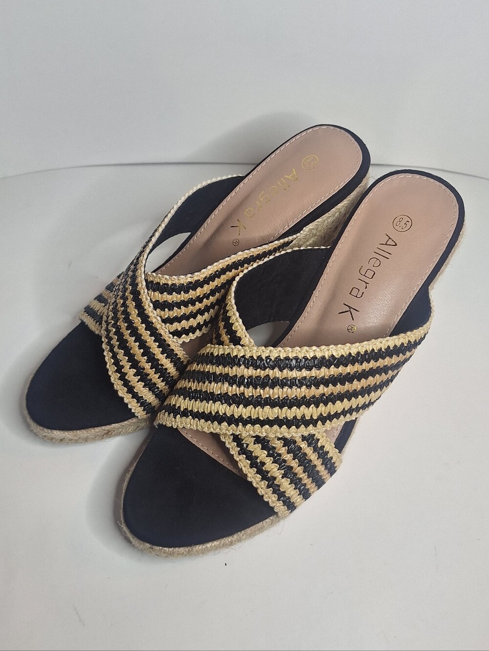 Allegra K Slingback Criss Cross Platform Espadrille Wedge Sandals Size 8.5 Black